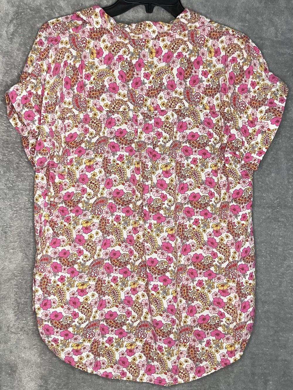 Lucky Brand Floral Paisley Womens Small Pink Blouse Boho Button Front